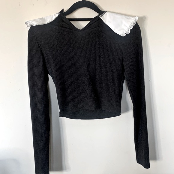 Black Long Sleeve Embroidery Coquette Shirt - Picture 8 of 11